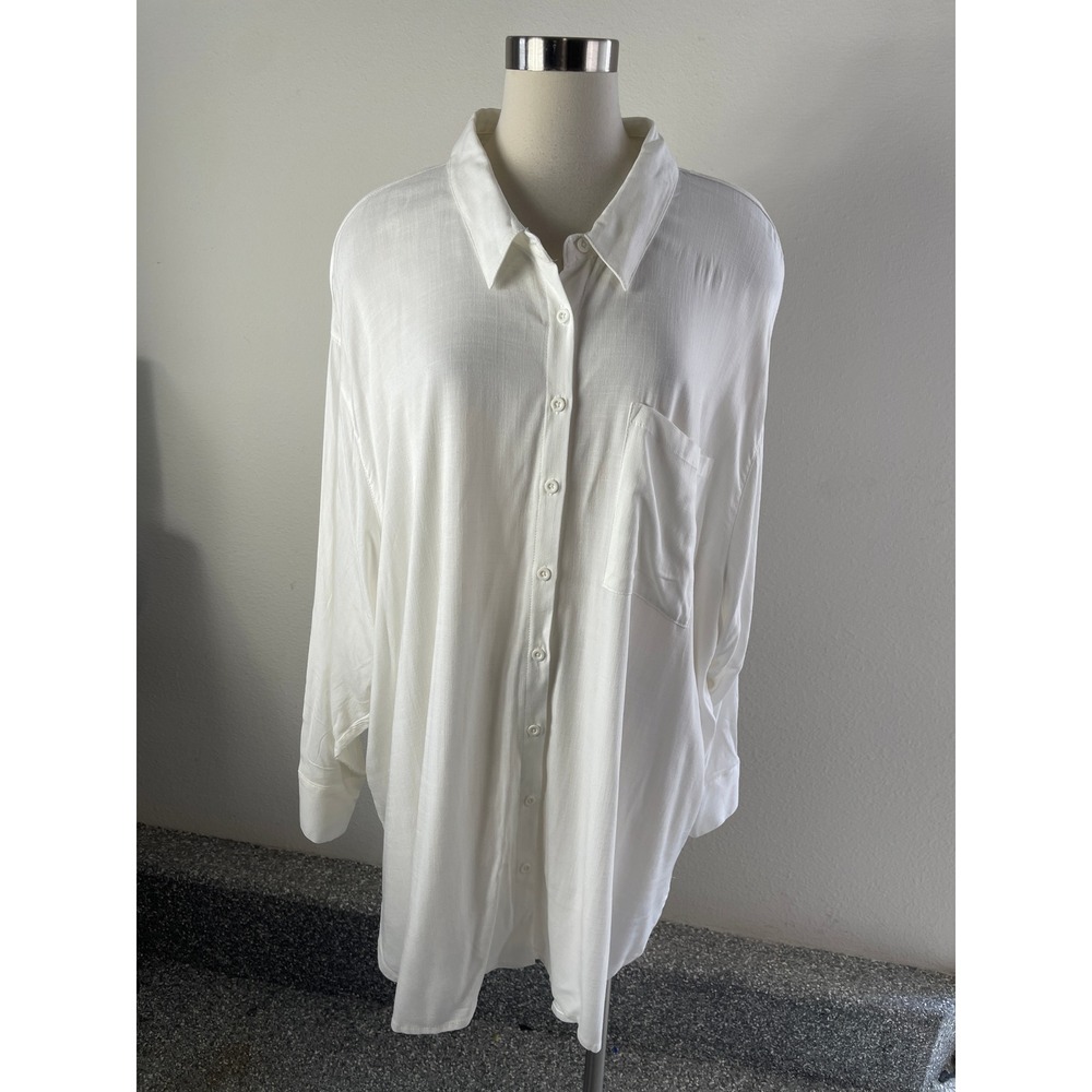 Torrid Women Plus 4X White Lenny Dropshoulder Shirt Button Up Blouse Long Sleeve
